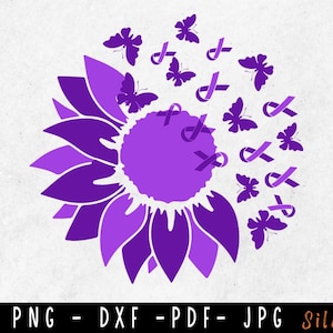 Sunflower Cystic fibrosis SVG, Cystic fibrosis Awareness, Cystic fibrosis png, Purple Ribbon svg, Svg cut file to use for Cricut