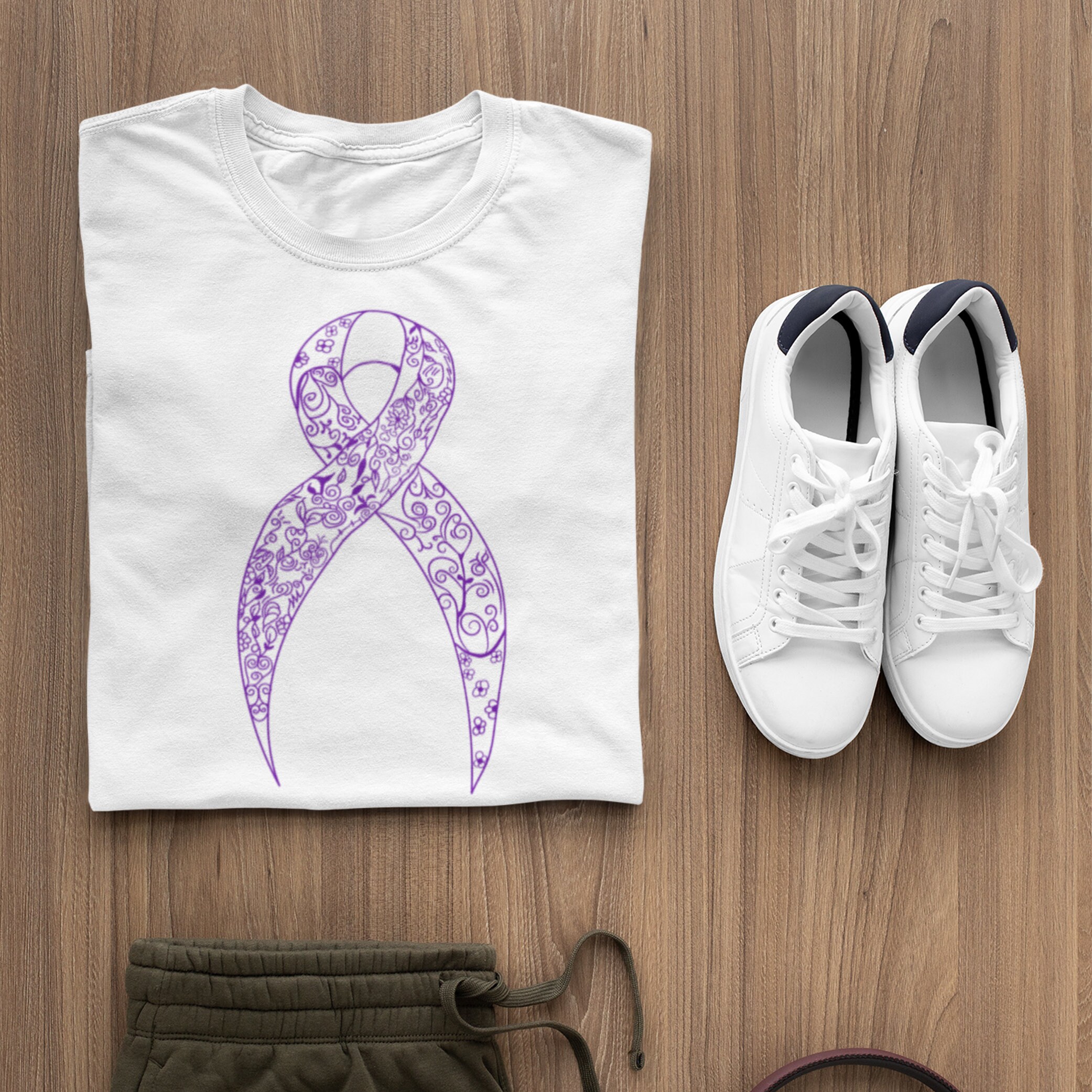 Cystic Fibrosis Awareness Ribbon SVG: Purple Floral Design (digital ...