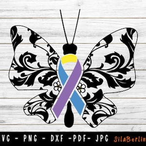 Butterfly Bladder Cancer SVG, Bladder Cancer svg, Bladder Cancer Awareness Svg, Yellow Blue Ribbon Svg, Svg cut file to use for Cricut