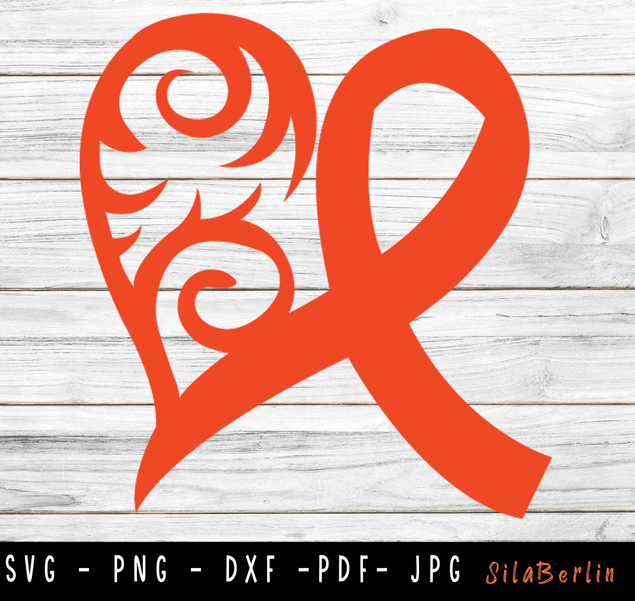 Orange Ribbon Heart SVG: Kidney Cancer, Leukemia Awareness (digital ...