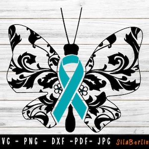 Butterfly Ovarian Cancer SVG, PTSD awareness svg, Ovarian Cancer Awareness Svg, Teal Ribbon Svg, Ovarian Cancer,Svg cut file used for Cricut