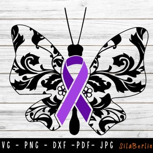Butterfly Cystic fibrosis SVG, Cystic fibrosis svg, Cystic fibrosis Awareness Svg, Purple Ribbon Svg, Svg cut file to use for Cricut