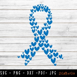 Blue Heart SVG, Colon Cancer Svg, Blue Ribbon Png, Colon Cancer Clipart, Cancer Awareness, Fight Cancer, Instant Download