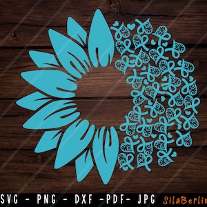 Sunflower Ovarian Cancer SVG, Ovarian Cancer svg, PTSD Awareness Svg, Teal Ribbon Svg, Ovarian Cancer Warrior png, Svg cut file  circuit