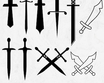 Zwaard SVG-bestanden knippen: middeleeuwse krijger clipart (digitale download)