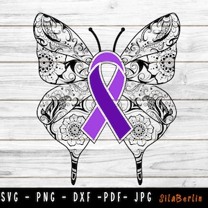 Butterfly Cystic fibrosis SVG, Cystic fibrosis svg, Cystic fibrosis Awareness Svg, Purple Ribbon Svg, Svg cut file to use for Cricut