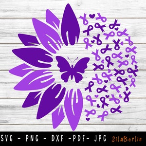 Sunflower Cystic fibrosis SVG, Cystic fibrosis Awareness, Cystic fibrosis png, Purple Ribbon svg, Svg cut file to use for Cricut