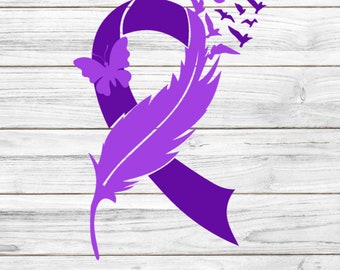 Purple Feather Ribbon SVG: Lupus Awareness, Cricut Silhouette (Digital Files)