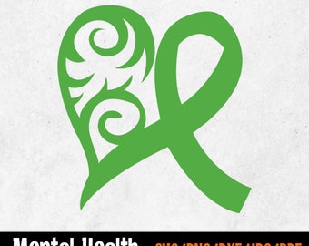 Heart Mental Health Ribbon SVG: Awareness Month Cricut File (Digital Download)