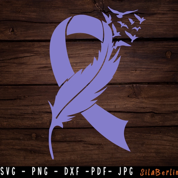 Ruban de pervenche de plume SVG, Cancer de l’œsophage Svg, Ruban de sensibilisation svg, Cancer de l’œsophage png, fichier de coupe Svg à utiliser pour Cricut Silhouette