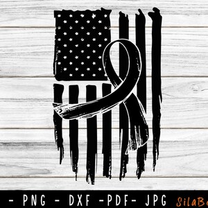 Skin Cancer USA Flag SVG, Skin Cancer Awareness, Fight Flag svg, Black Ribbon USA Flag svg, Svg cut file to use for Cricut