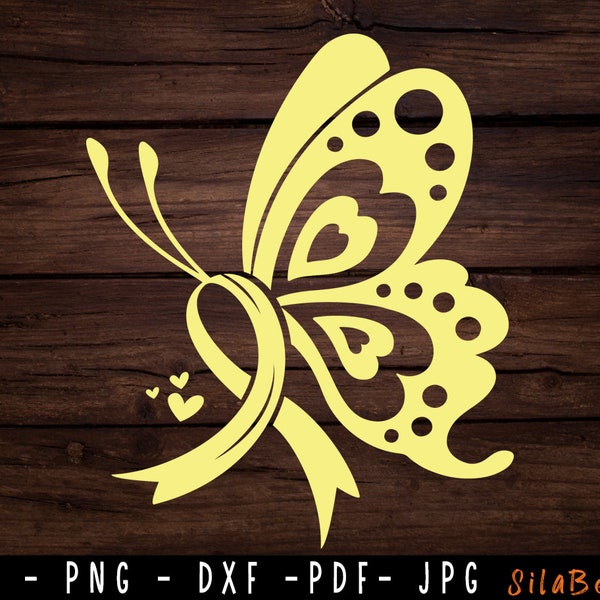 Butterfly Bone Cancer SVG, Bone Cancer svg, Sarcoma Cancer Awareness Svg, Yellow  Ribbon Svg, Svg cut file to use for Cricut