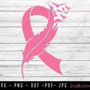 Feder Pink SVG, Brust Krebs SVG, Brust Krebs SVG, Brustkrebs Svg, Brust krebs png, Plotterdatei für Cricut Silhouette