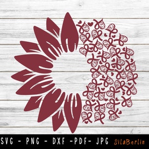 Sunflower Multiple Myeloma Awareness SVG, Multiple Myeloma Cancer svg, Cancer Awareness Svg, Burgundy Ribbon Svg, Svg cut file to use Cricut