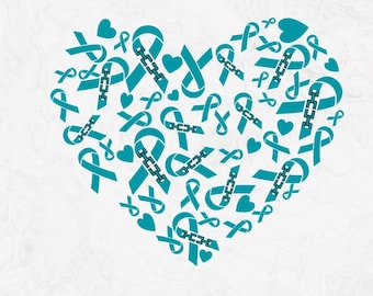 Teal Ribbon Heart: Addiction Recovery Awareness Svg (Digital Download)