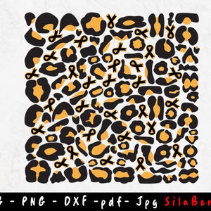 Leopard Childhood Cancer Pattern SVG, Amber Ribbon Cheetah pattern svg, Childhood Cancer png, Cancer awareness leopard Svg cut file use