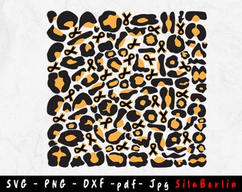 Leopard Childhood Cancer Pattern SVG, Amber Ribbon Cheetah pattern svg, Childhood Cancer png, Cancer awareness leopard Svg cut file use