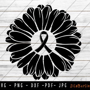 Sunflower Skin Cancer SVG, Skin Cancer svg, Cancer Awareness Svg, Black Ribbon Svg, Skin Cancer png, Svg cut file to use for Cricut