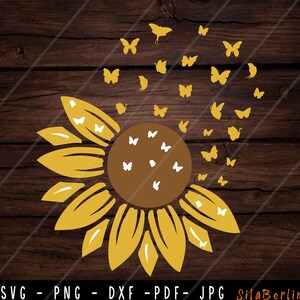 Sunflower SVG, Flower Svg, Digital Download, Clipart, Distressed Sunflower, Sunflower and Butterflies Print Design, Instant Download