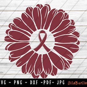 Sunflower Multiple Myeloma Awareness SVG, Multiple Myeloma Cancer svg, Cancer Awareness Svg, Burgundy Ribbon Svg, Svg cut file to use Cricut