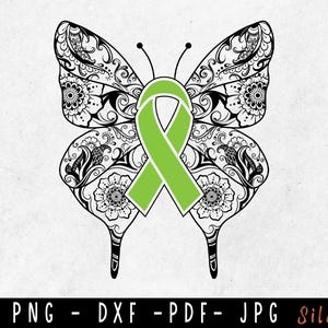 Butterfly Non-Hodgkin lymphoma SVG, Non-Hodgkin svg, Non-Hodgkin lymphoma Awareness Svg, Lime Green Ribbon Svg, Svg cut file used for Cricut