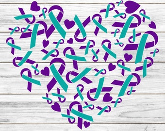Suicide Prevention Awareness Ribbon Heart SVG, Mental Health Hope (Digital Download)