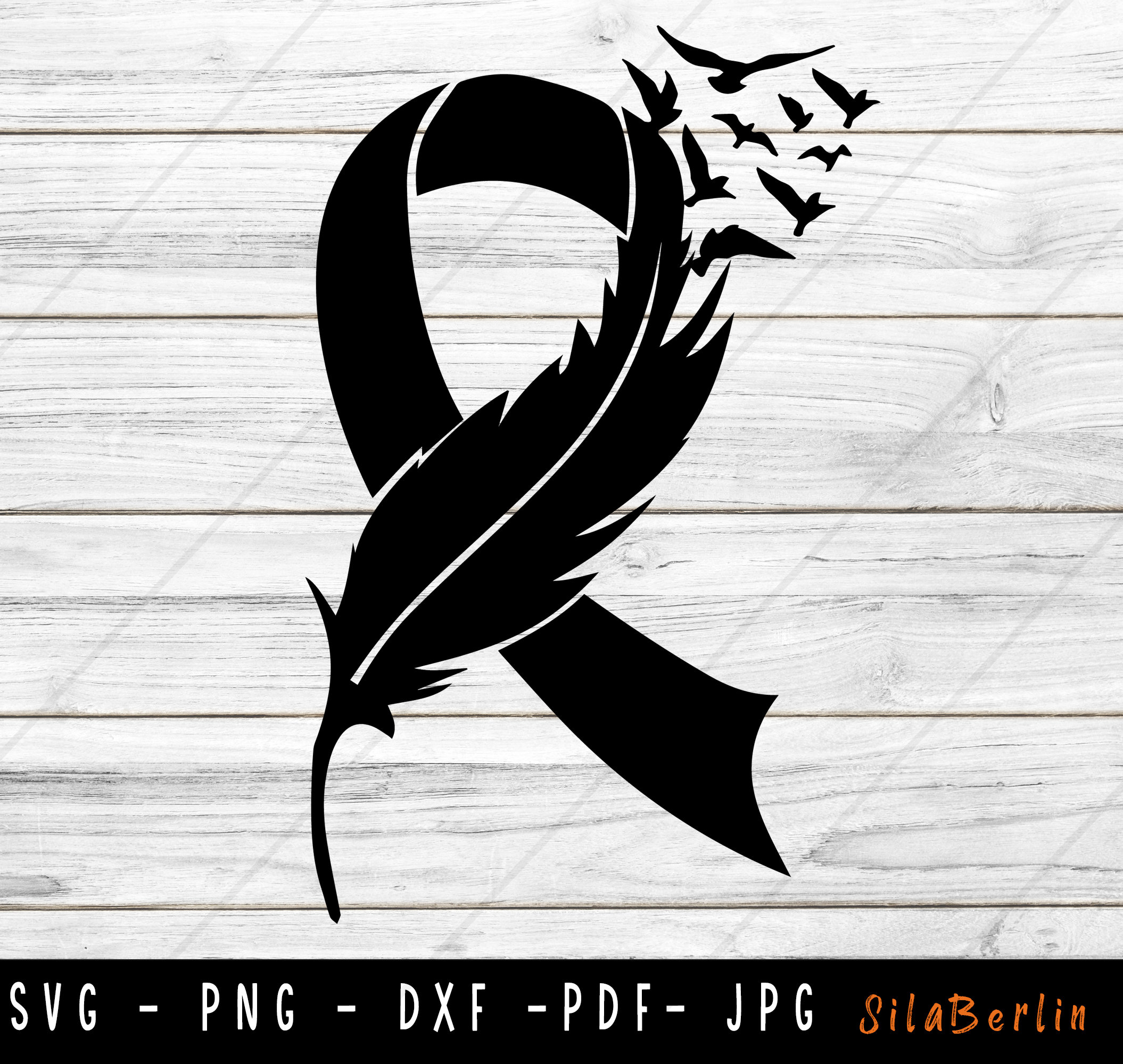 Feather Black Ribbon SVG, Skin Cancer Svg, Awareness Ribbon svg, Skin  Cancer png, Svg cut file to use for Cricut Silhouette