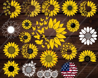 Sunflower Bundle SVG: Distressed Sunflower & Butterfly Designs (Digital Download)