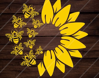 Sunflower and Bee SVG, Sunflower svg, Bee svg, honey bee svg, queen bee svg, Cricut Bee SVG, Bee cut file, Instant Download