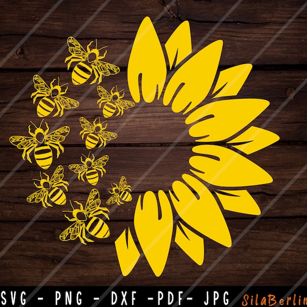 Tournesol et abeille SVG : fichier de coupe Cricut (téléchargement instantané)