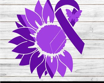 Sunflower Lupus Awareness SVG: Purple Ribbon, Butterfly (Digital Files)
