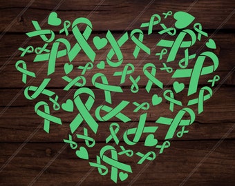 Green Ribbon Heart SVG: Liver Cancer Awareness Clipart (Digital Download)