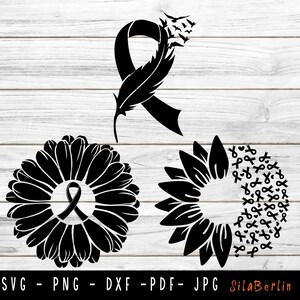 Sunflower Skin Cancer Bundle SVG, Feather Skin Cancer svg, Skin Cancer Awareness Svg, Black Ribbon Svg, Svg cut file to use for Cricut