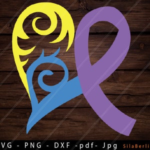 Yellow Blue Heart SVG, Bladder Cancer Svg, Yellow Ribbon Png, bladder Cancer Clipart, Cancer Awareness, Fight Cancer, Instant Download