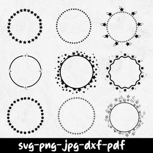 Stars SVG, Sparkle Star Clipart, Stars Cut File, Star Circle Vector, Star Wreath Cut Files,  Wedding Design Elements, Star SVG, Star Frame