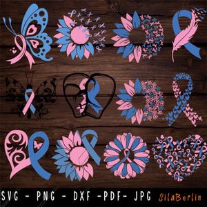 Sonnenblume Schwangerschaft und Säuglingsverlust Bundle SVG, Feder rosa & blauer Krebs svg, Säuglingsverlust svg, rosa Band svg, svg schnitt Datei zur Verwendung