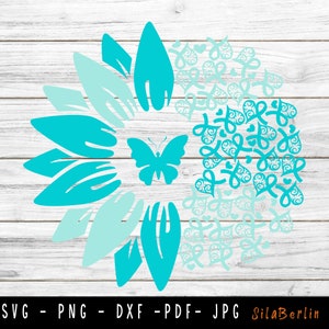 Girassol Miastenia Gravis SVG, Conscientização sobre Miastenia Gravis, Miastenia Gravis png, Teal Ribbon svg, arquivo de corte Svg para usar no Cricut