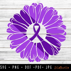 Sunflower Cystic fibrosis SVG, Cystic fibrosis Awareness, Cystic fibrosis png, Purple Ribbon svg, Svg cut file to use for Cricut