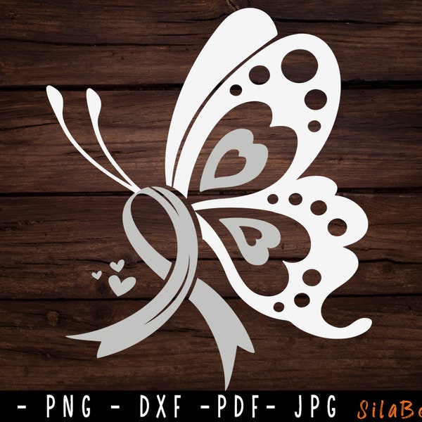 Papillon cancer du poumon SVG, svg cancer du poumon, Svg de sensibilisation au cancer du poumon, ruban blanc Svg, fichier de coupe Svg à utiliser pour Cricut