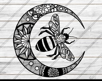 Floral Bee Moon SVG: Flower Decoration, Cricut & Silhouette Files