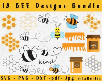 Cute Bee SVG Bundle, Honeycomb, Clipart (Digital Download)