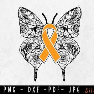 Butterfly Appendix Cancer SVG, Appendix Cancer svg, Appendix Cancer Awareness Svg, Amber Ribbon Svg, Svg cut file to use for Cricut