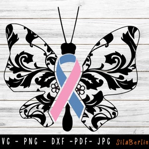 Gravidanza farfalla e perdita infantile SVG, Gravidanza e perdita infantile svg, Consapevolezza perdita infantile Svg, Nastro blu rosa Svg, File tagliato Svg da usare