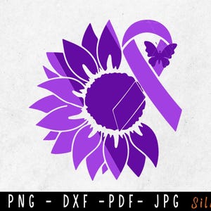 Sunflower Cystic fibrosis SVG, Cystic fibrosis Awareness, Cystic fibrosis png, Purple Ribbon svg, Svg cut file to use for Cricut