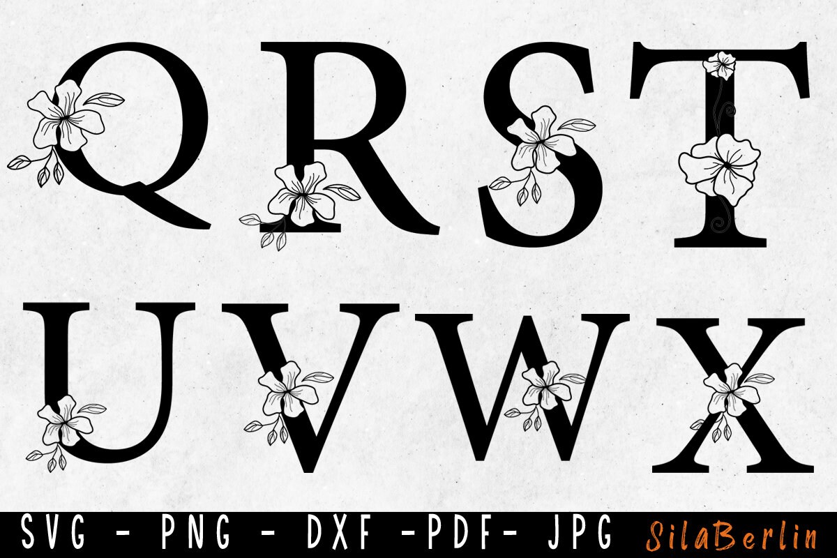 Floral Alphabet SVG Bundle: Flower Monogram Clipart (digital Download ...