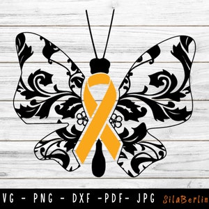 Butterfly Appendix Cancer SVG, Appendix Cancer svg, Appendix Cancer Awareness Svg, Amber Ribbon Svg, Svg cut file to use for Cricut