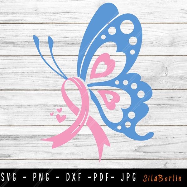 Vlinder Zwangerschap en Zuigeling Verlies SVG, Zwangerschap en Zuigeling Verlies svg, Zuigeling verlies Awareness Svg, Roze blauw Lint Svg, Svg cut bestand om te gebruiken