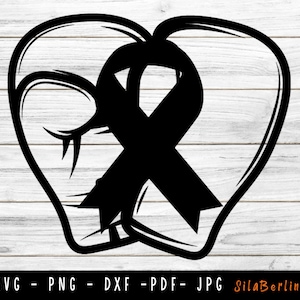 Skin Cancer Svg, Cancer Awareness Svg, Ribbon Svg, Fight Cancer Svg, Black Ribbon svg, Skin Cancer png, Svg cut file to use for Cricut