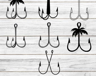 Fishing Hook SVG Bundle: Treble Hook, Fisherman Silhouette (Digital Download)