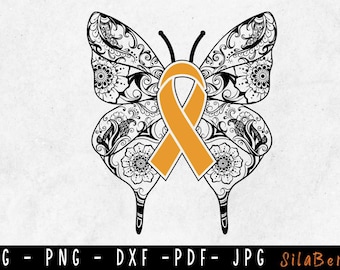Motyl Dzieciństwo Rak SVG, Dzieciństwo Rak SVG, Dzieciństwo Rak Świadomość SVG, Złota Wstążka SVG, Plik cięcia SVG do użycia w Cricut
